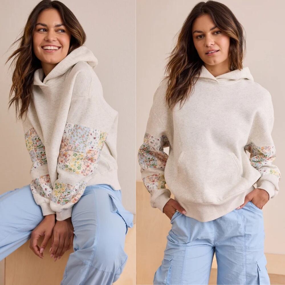 Altar'd State AS Revival Champ Floral Patchwork Hoodie Heather Gray (Sz XL)